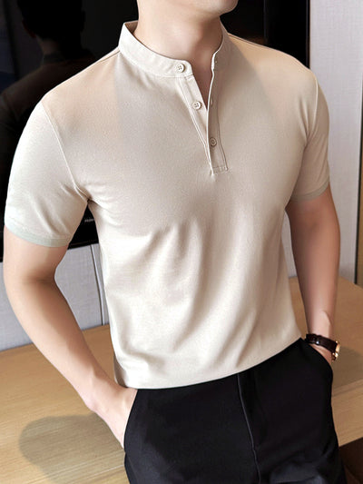 Men's Quick-Dry Henley Short Sleeve T-Shirt in Apricot - product view