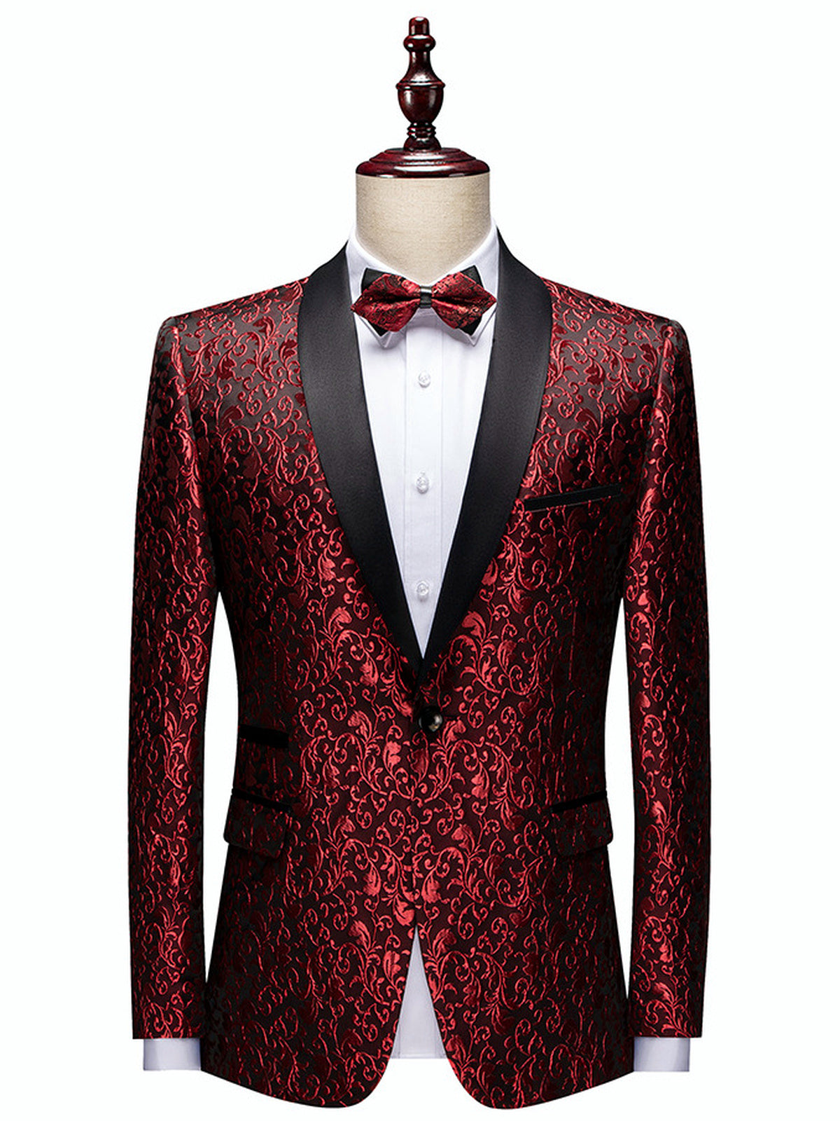 Men's Jacquard Blazer Suit Jacket One Button Party Banquet Formal Outfit in Burgundy(+) - product view