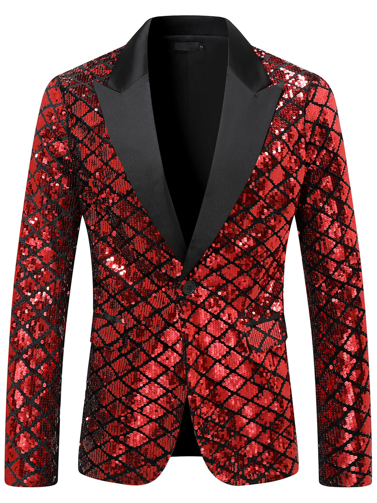 Men's Jacquard Blazer Suit Jacket One Button Party Banquet Formal Outfit in Red - product view