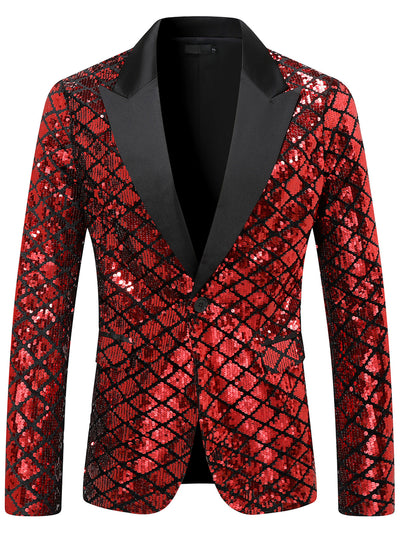 Men's Jacquard Blazer Suit Jacket One Button Party Banquet Formal Outfit in Red - product view