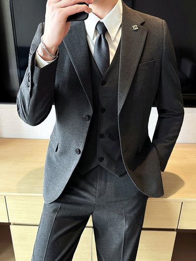 Men's Lightweight Business Blazer and Pants Set Casual Suit Outfit in Dark Gray - product view