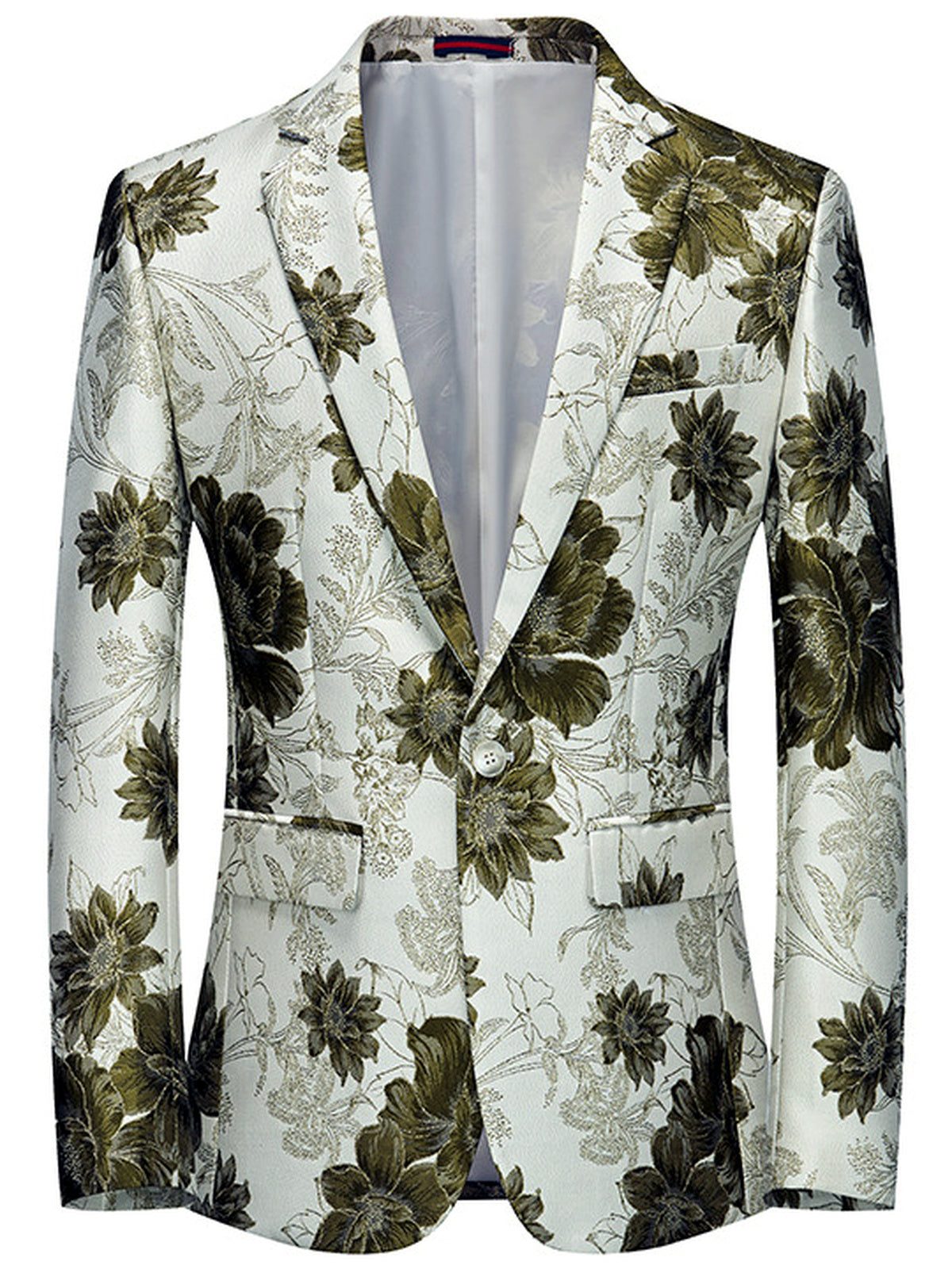 Men's Jacquard Blazer Suit Jacket One Button Party Banquet Formal Outfit in Forest Green - product view