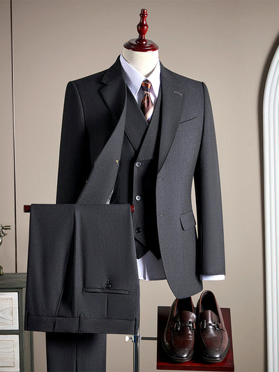 Men's Lightweight Business Blazer and Pants Set Casual Suit Outfit in Dark Gray - product view