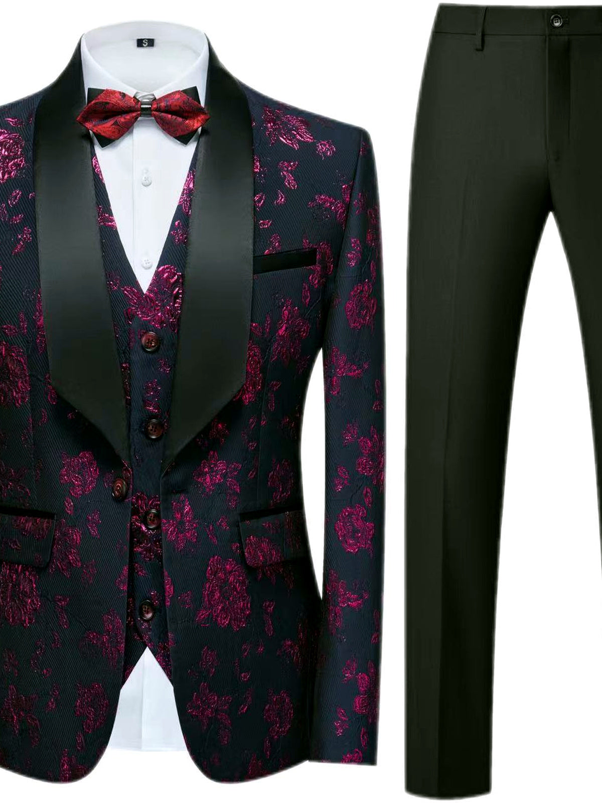 Men's Jacquard Blazer Suit Jacket One Button Party Banquet Formal Outfit in Purple - product view