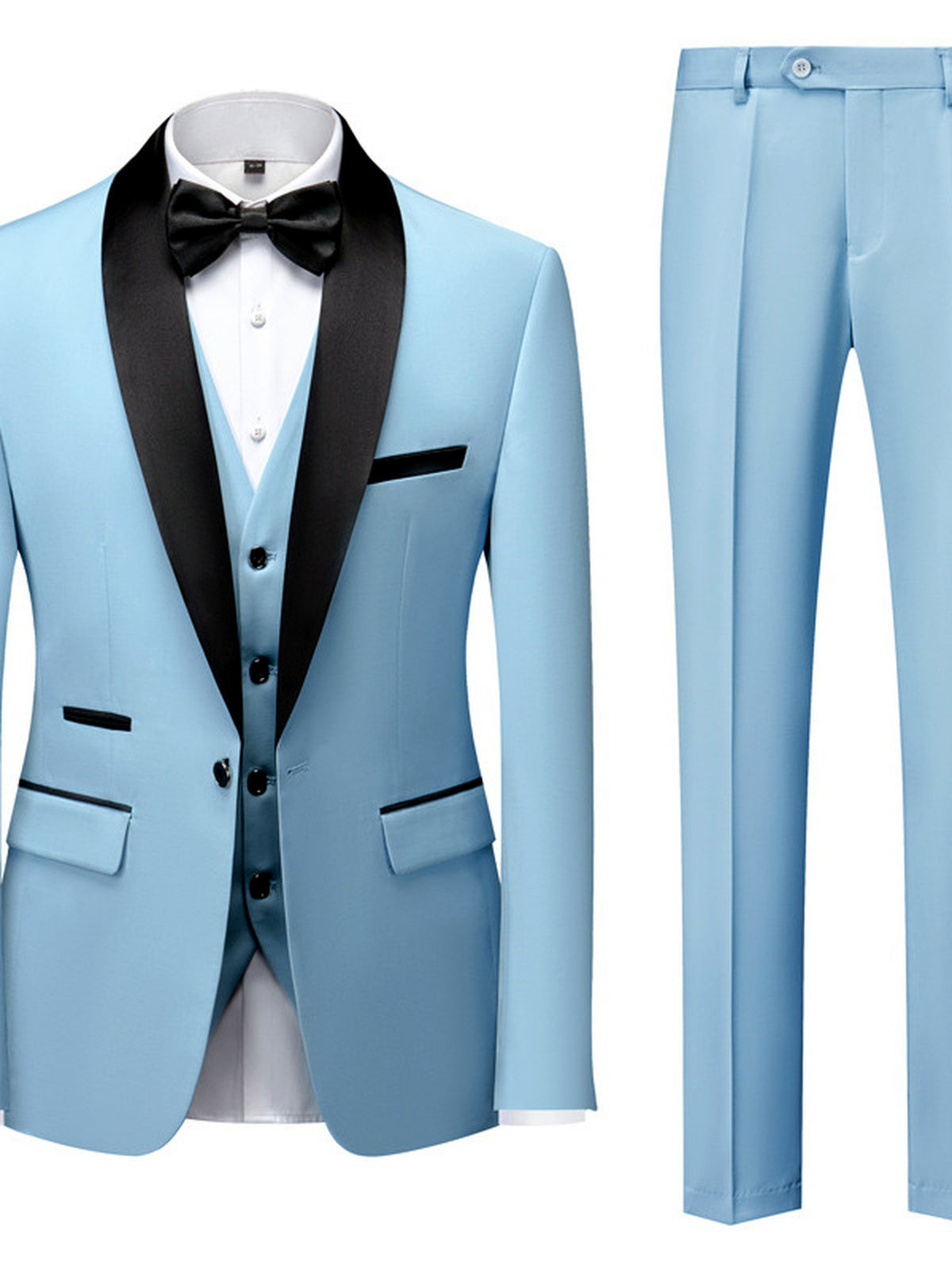 Men's Lightweight Business Blazer and Pants Set Casual Suit Outfit in Sky Blue - product view