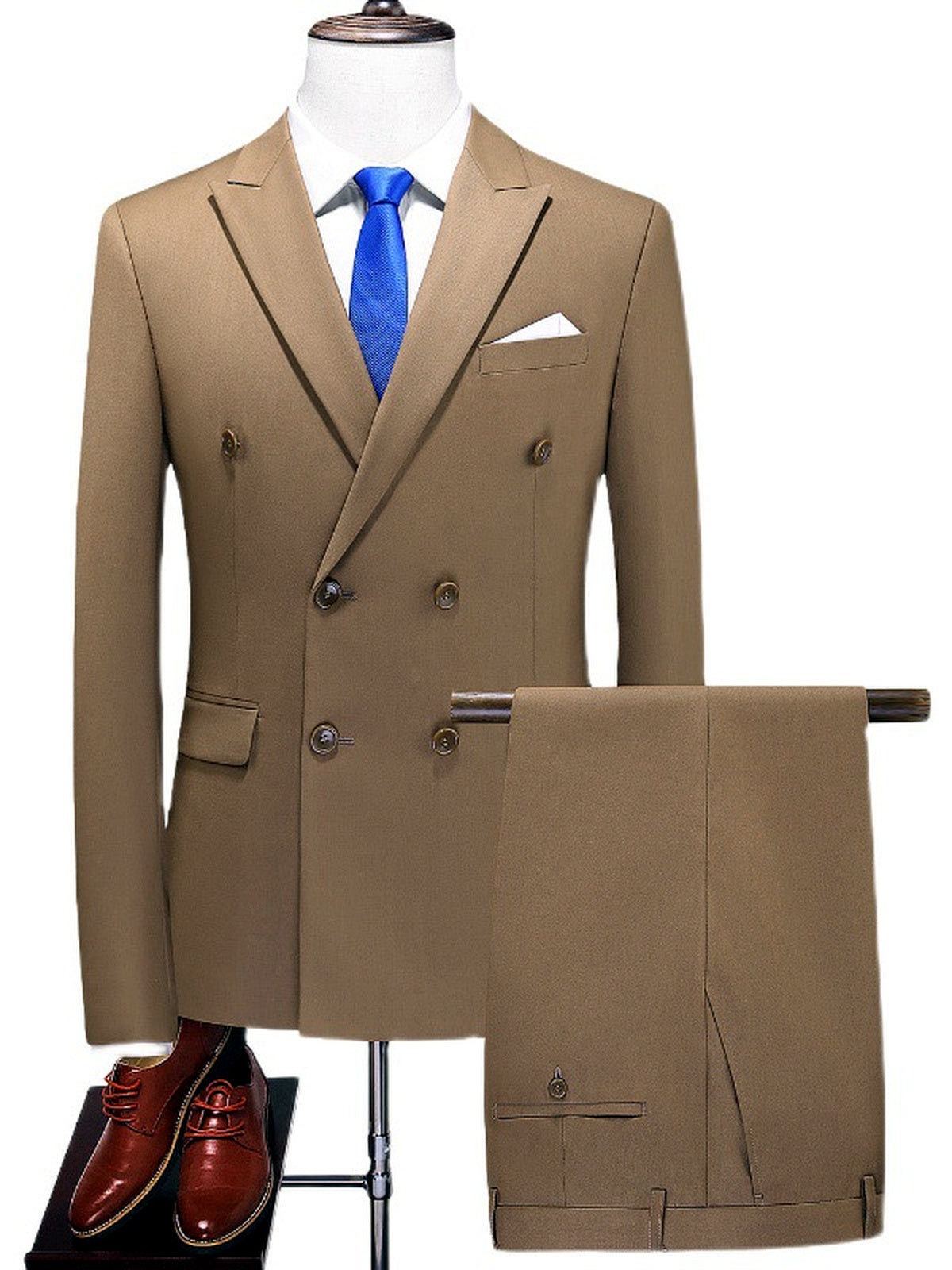 Men's Lightweight Business Blazer and Pants Set Casual Suit Outfit in Khaki - product view