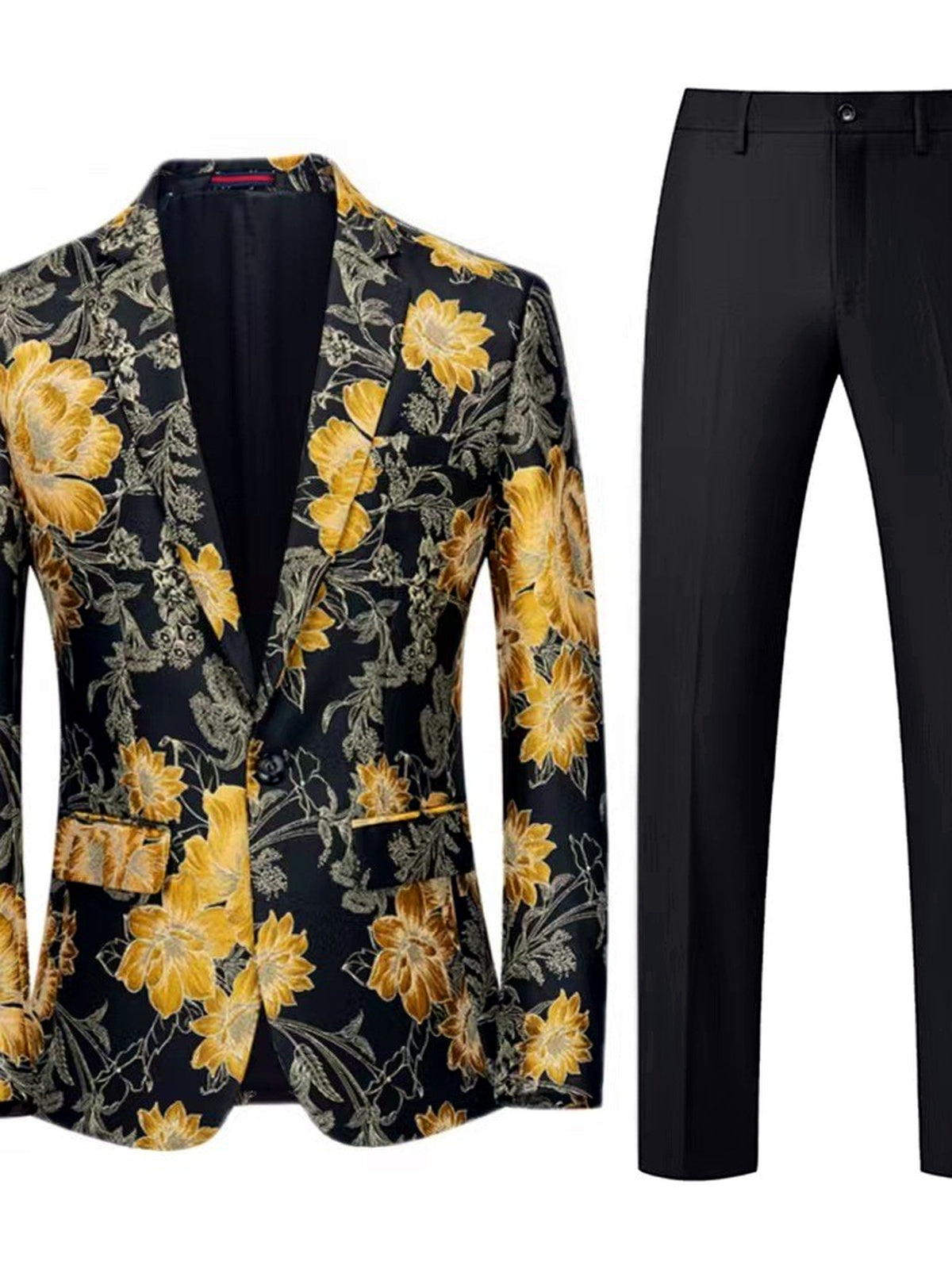Men's Jacquard Blazer Suit Jacket One Button Party Banquet Formal Outfit in Gold+Black - product view