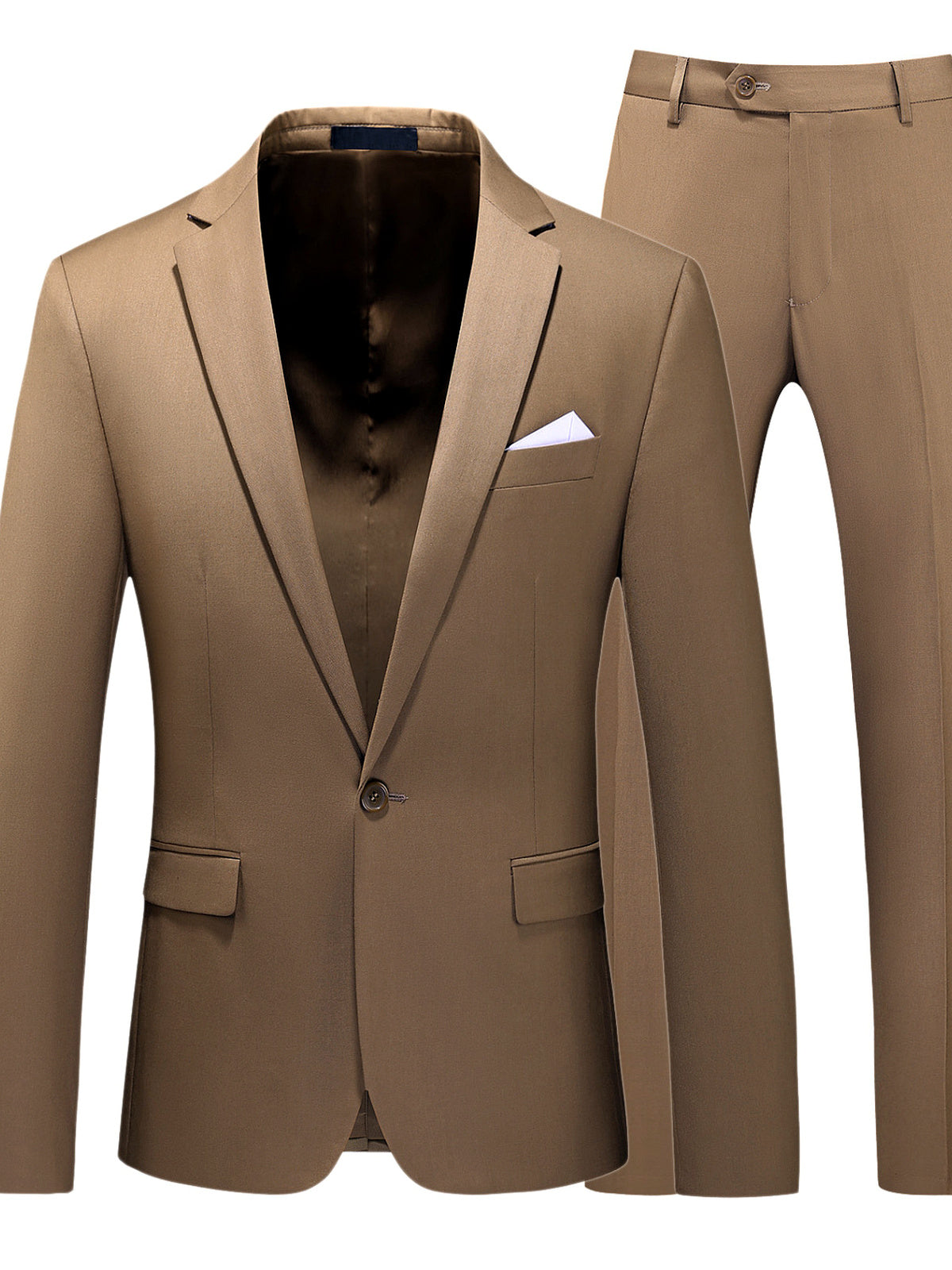 Men's Lightweight Business Blazer and Pants Set Casual Suit Outfit in Khaki - product view