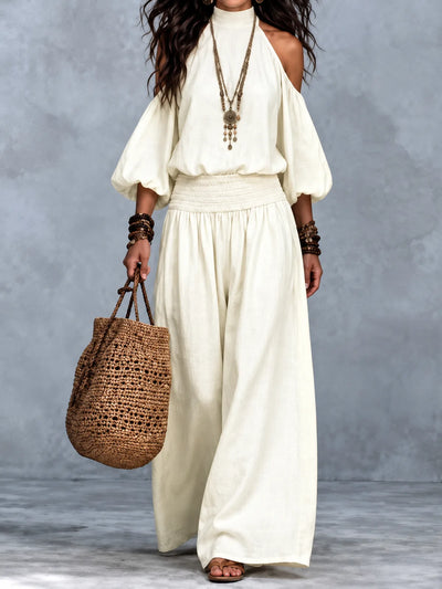 Women's Top and Wide-Leg Pants Two-Piece Set in Apricot - product view