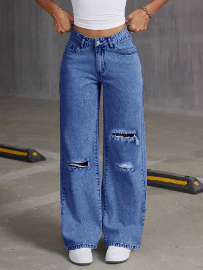 Women's High Waist Distressed Denim Bermuda Shorts Raw Hem Ripped Summer Jeans Shorts product image