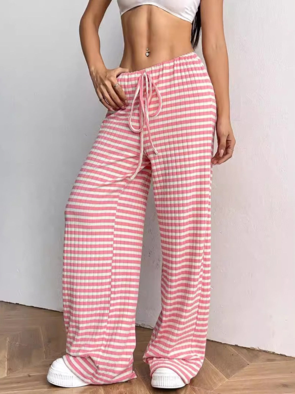 Women's Elastic Waist Drawstring Straight Leg Pants Casual Vacation Trousers product image