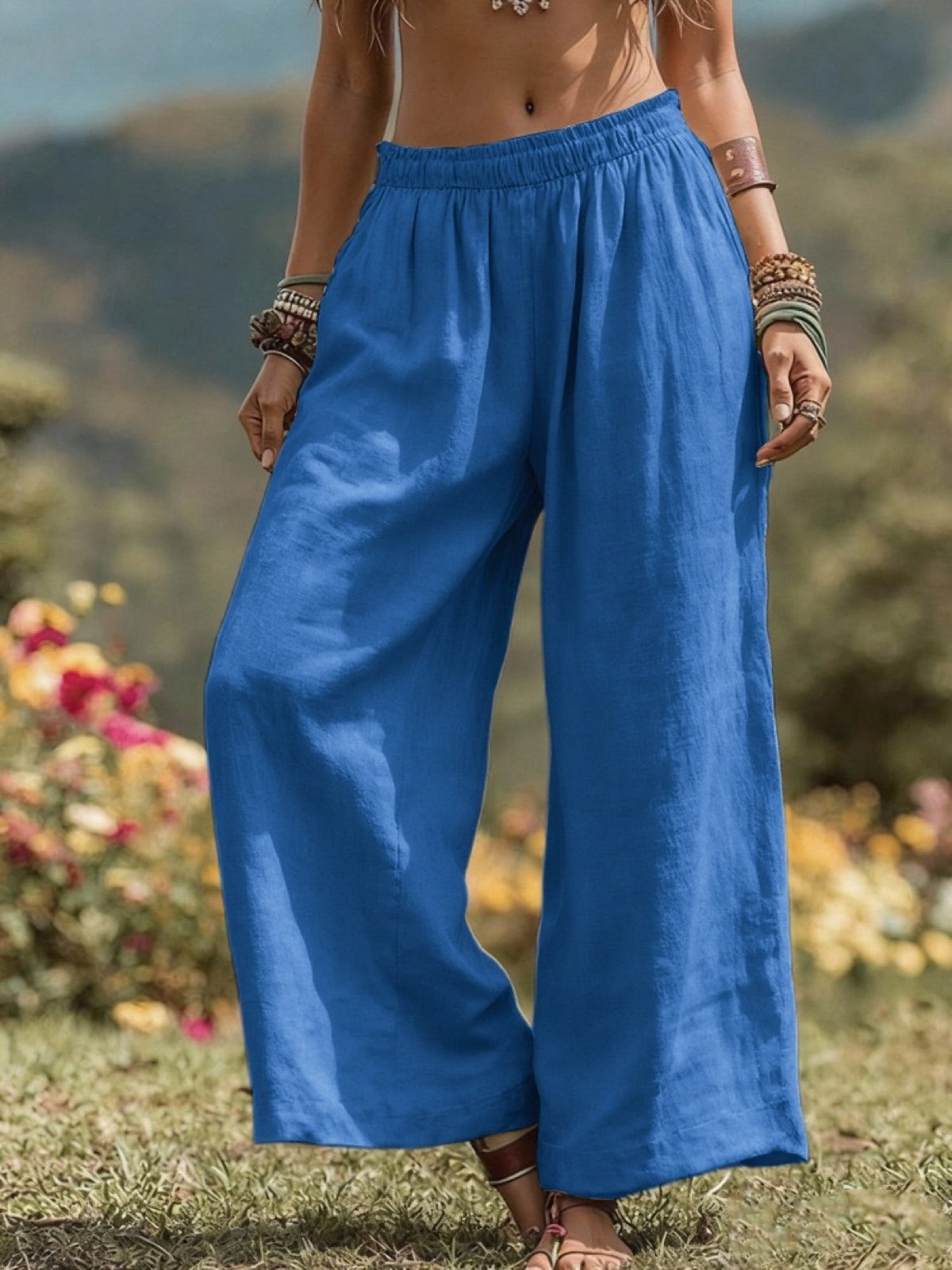 Women's Elastic Waist Wide Leg Pants Loose Casual Fall Winter Trousers product image