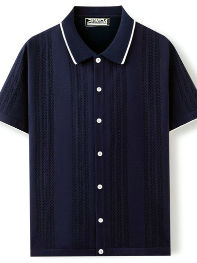 Men's Jacquard Knit Short Sleeve Polo Shirt Business Casual Summer Top - product detail view 3