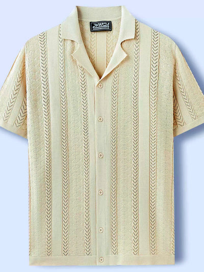 Men's Jacquard Knit Short Sleeve Polo Shirt Business Casual Summer Top - product detail view 2