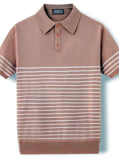 Men's Striped Jacquard Knit Short Sleeve Polo Shirt Business Casual Summer Top - product detail view 3