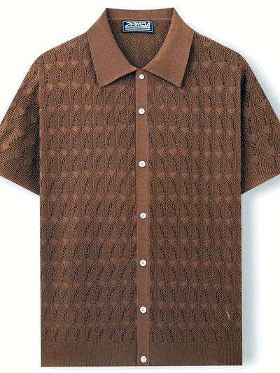 Men's Jacquard Knit Short Sleeve Polo Shirt Business Casual Summer Top - product detail view 2