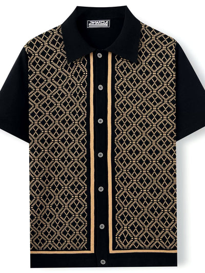 Men's Jacquard Knit Short Sleeve Polo Shirt Business Casual Summer Top - product detail view 2