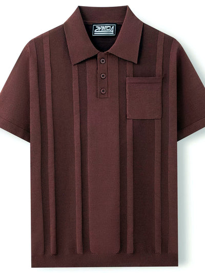 Men's Jacquard Knit Short Sleeve Polo Shirt Business Casual Summer Top - product detail view 3