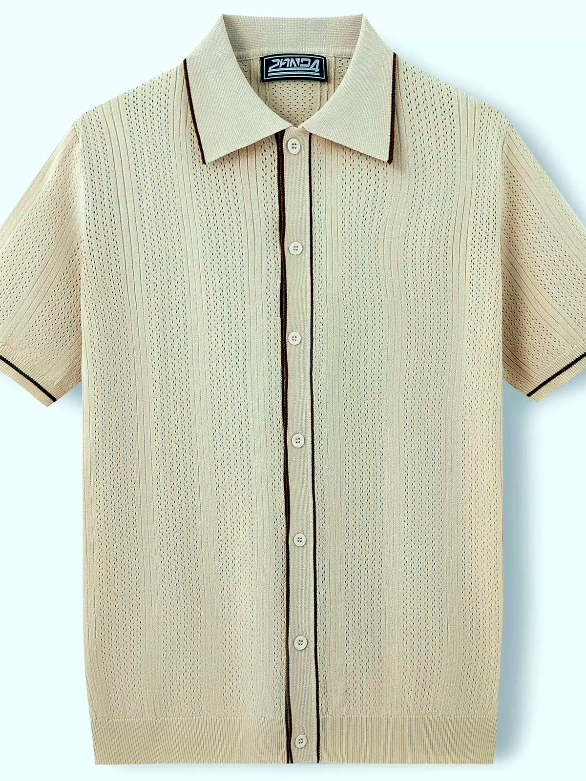 Men's Jacquard Knit Short Sleeve Polo Shirt Business Casual Summer Top - product detail view 2