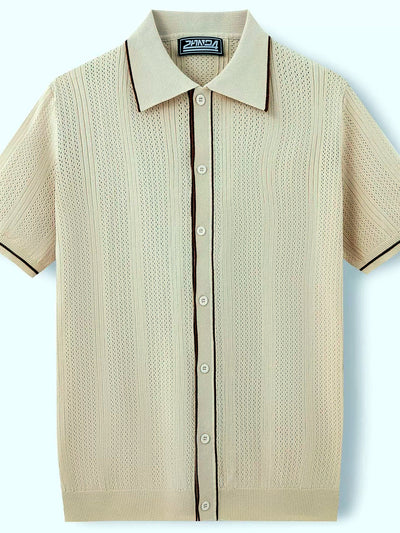 Men's Jacquard Knit Short Sleeve Polo Shirt Business Casual Summer Top - product detail view 2