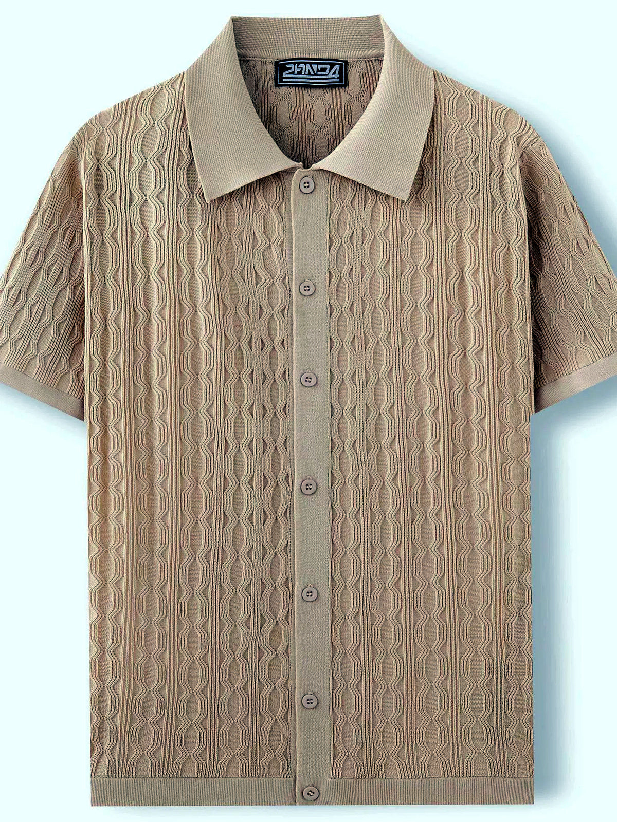 Men's Jacquard Knit Short Sleeve Polo Shirt Business Casual Summer Top - product detail view 2
