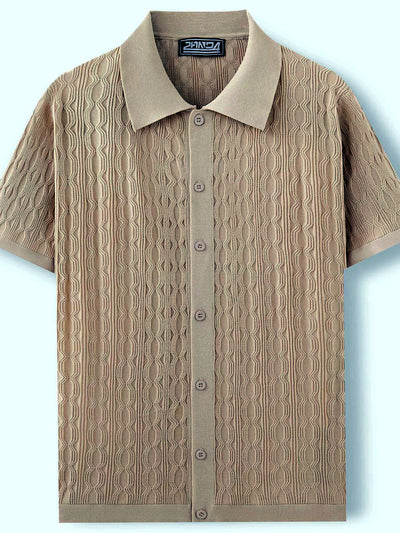 Men's Jacquard Knit Short Sleeve Polo Shirt Business Casual Summer Top - product detail view 2