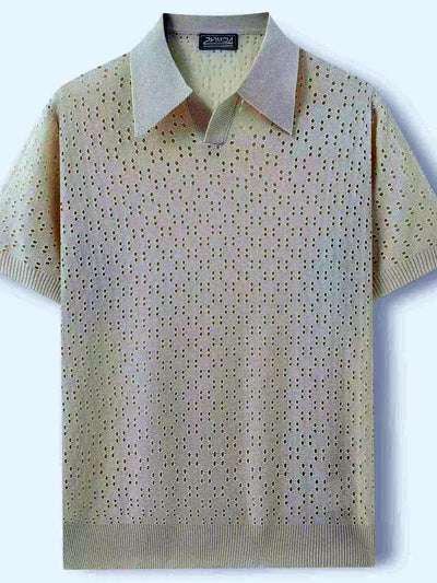 Men's Jacquard Knit Short Sleeve Polo Shirt Business Casual Summer Top - product detail view 2