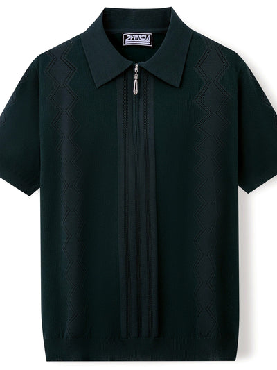 Men's Jacquard Knit Short Sleeve Polo Shirt Business Casual Summer Top - product detail view 2