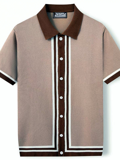 Men's Striped Jacquard Knit Short Sleeve Polo Shirt Business Casual Summer Top - product detail view 2
