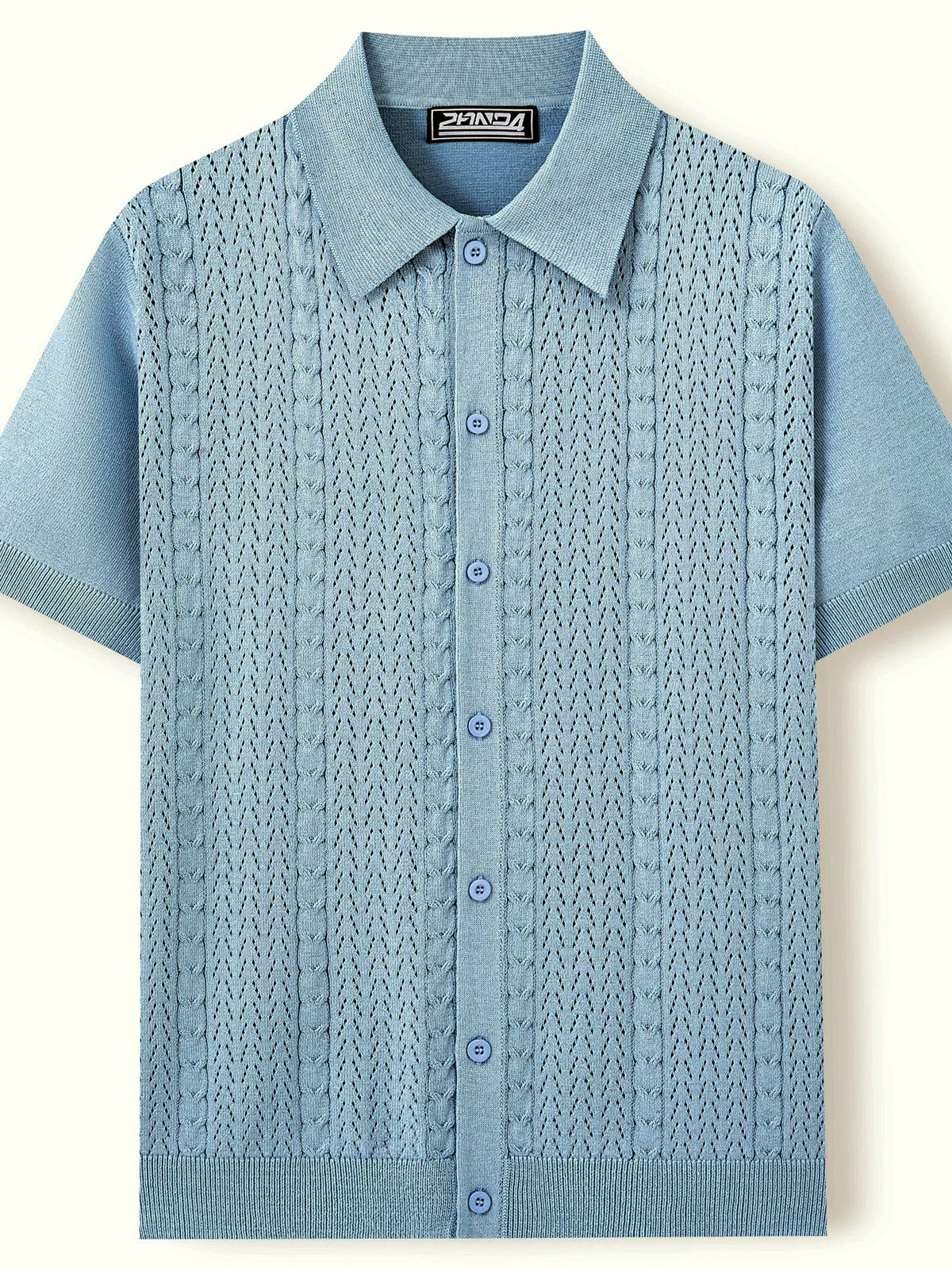 Men's Jacquard Knit Short Sleeve Polo Shirt Business Casual Summer Top - product detail view 3
