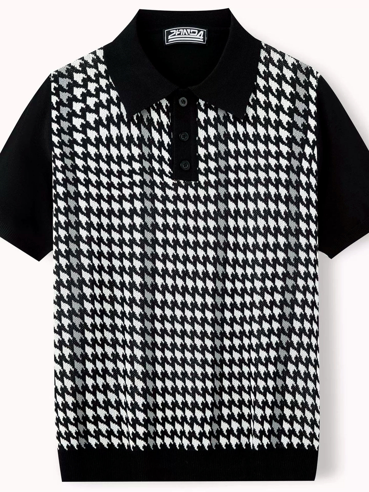 Men's Jacquard Knit Short Sleeve Polo Shirt Business Casual Summer Top - product detail view 2