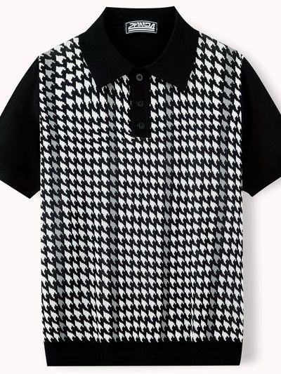 Men's Jacquard Knit Short Sleeve Polo Shirt Business Casual Summer Top - product detail view 2
