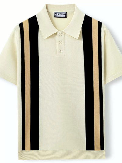 Men's Striped Jacquard Knit Short Sleeve Polo Shirt Business Casual Summer Top - product detail view 2
