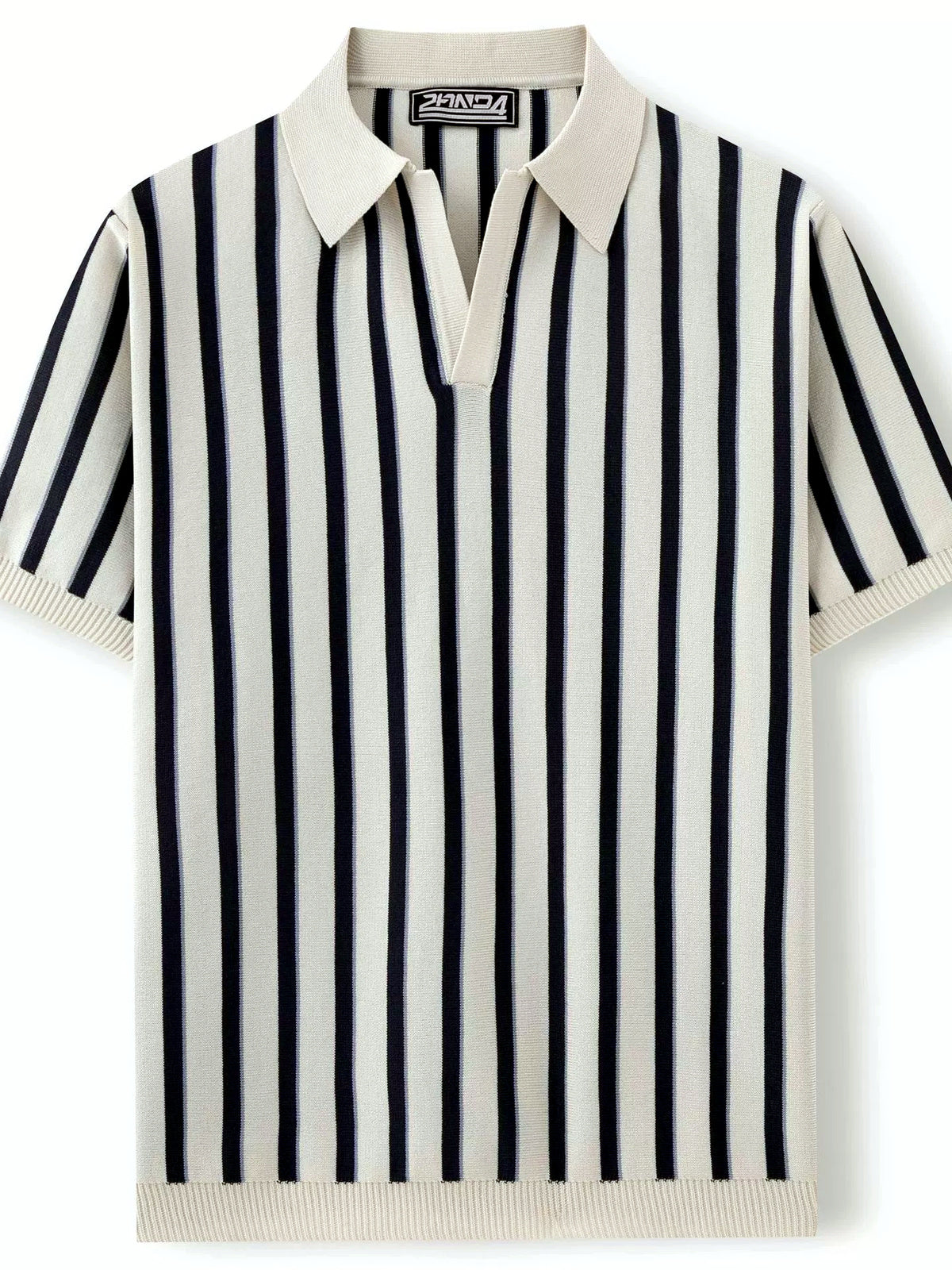 Men's Striped Jacquard Knit Short Sleeve Polo Shirt Business Casual Summer Top - product detail view 3