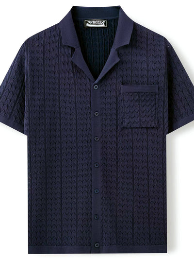 Men's Jacquard Knit Short Sleeve Polo Shirt Business Casual Summer Top - product detail view 3