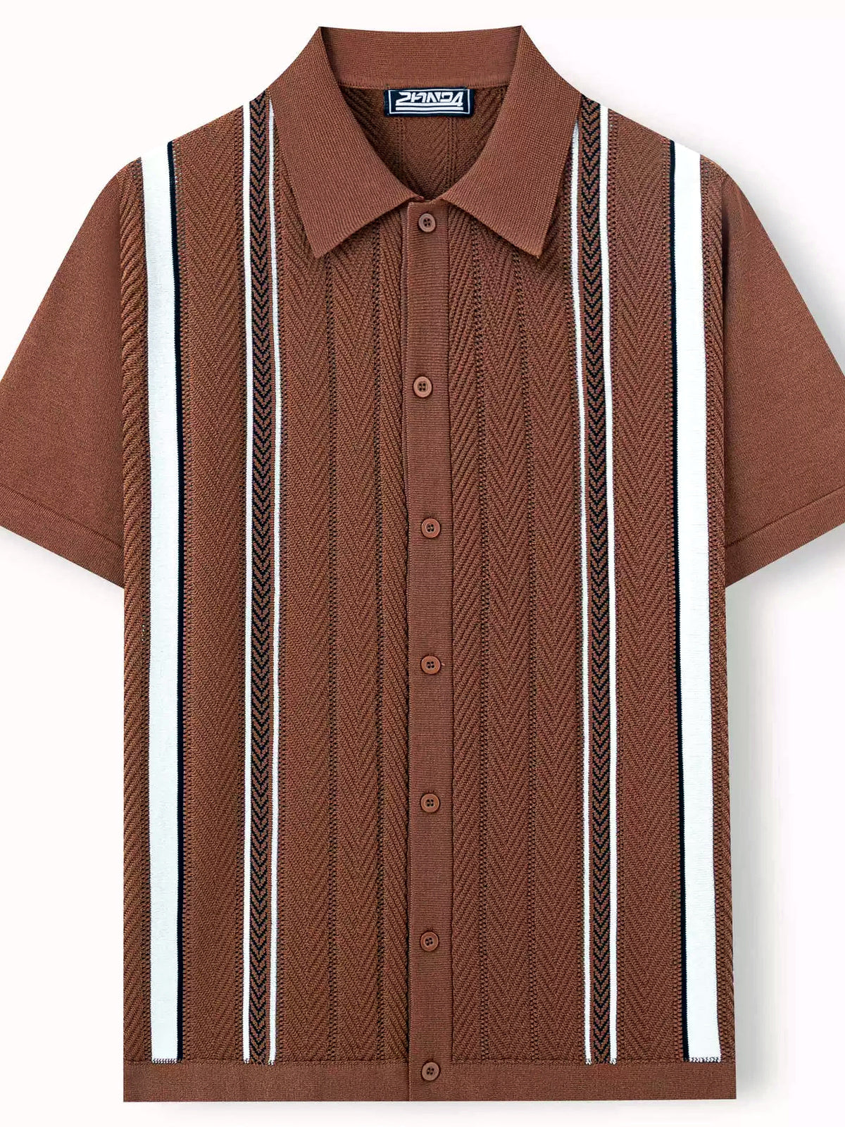 Men's Striped Jacquard Knit Short Sleeve Polo Shirt Business Casual Summer Top - product detail view 2