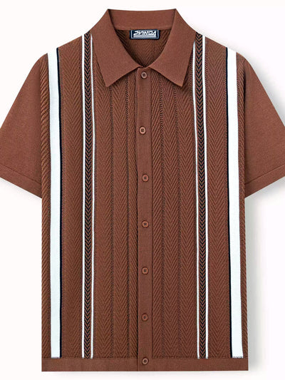 Men's Striped Jacquard Knit Short Sleeve Polo Shirt Business Casual Summer Top - product detail view 2