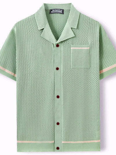 Men's Jacquard Knit Short Sleeve Polo Shirt Business Casual Summer Top - product detail view 2