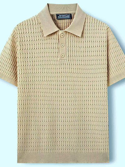 Men's Jacquard Knit Short Sleeve Polo Shirt Business Casual Summer Top - product detail view 2