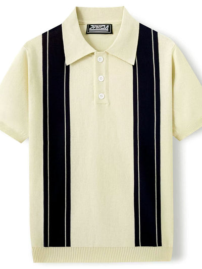 Men's Striped Jacquard Knit Short Sleeve Polo Shirt Business Casual Summer Top - product detail view 2