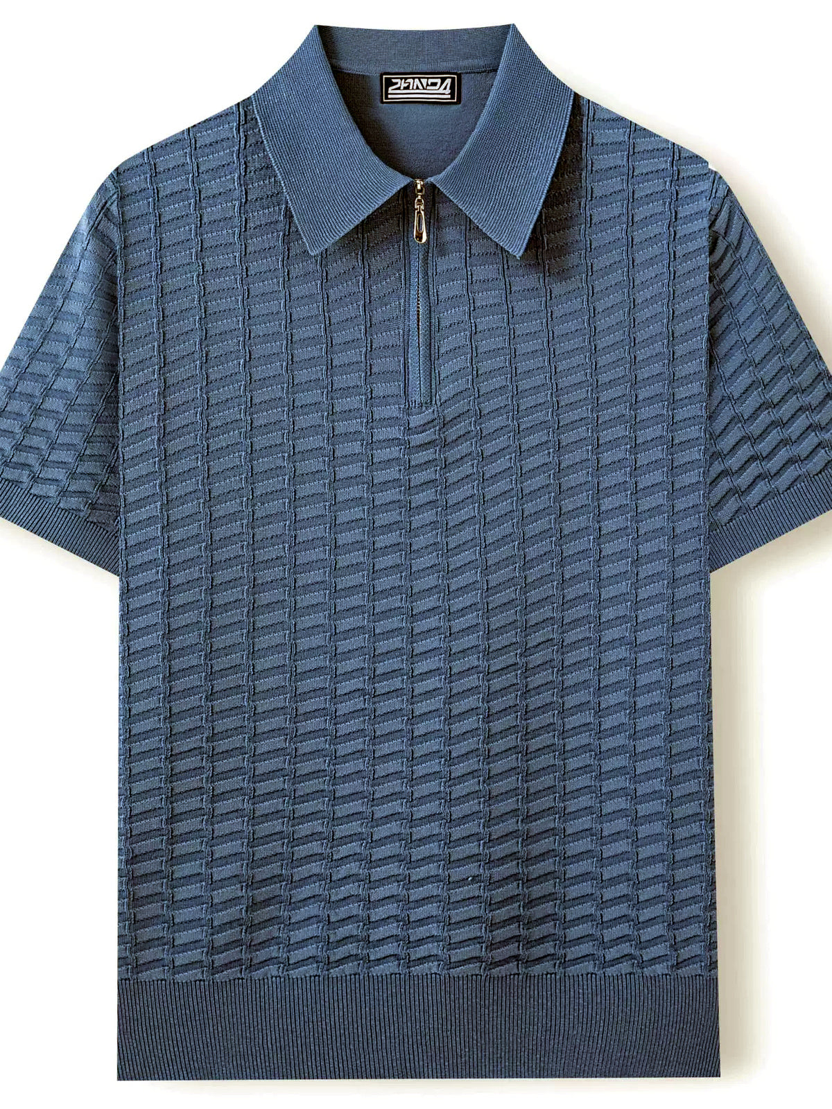 Men's Jacquard Knit Short Sleeve Polo Shirt Business Casual Summer Top - product detail view 2