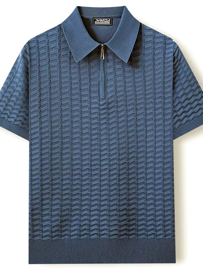 Men's Jacquard Knit Short Sleeve Polo Shirt Business Casual Summer Top - product detail view 2