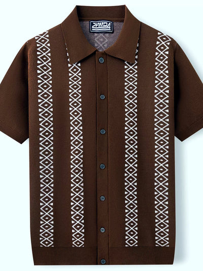 Men's Striped Jacquard Knit Short Sleeve Polo Shirt Business Casual Summer Top - product detail view 3