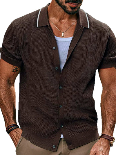 Men's Jacquard Knit Short Sleeve Polo Shirt Business Casual Summer Top - product detail view 4