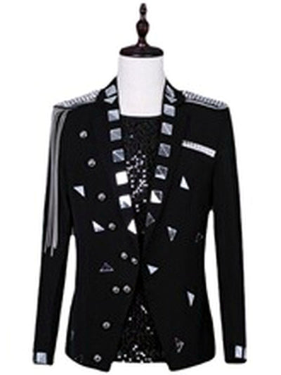 Men's Jacquard Blazer Suit Jacket One Button Party Banquet Formal Outfit - product detail view 4