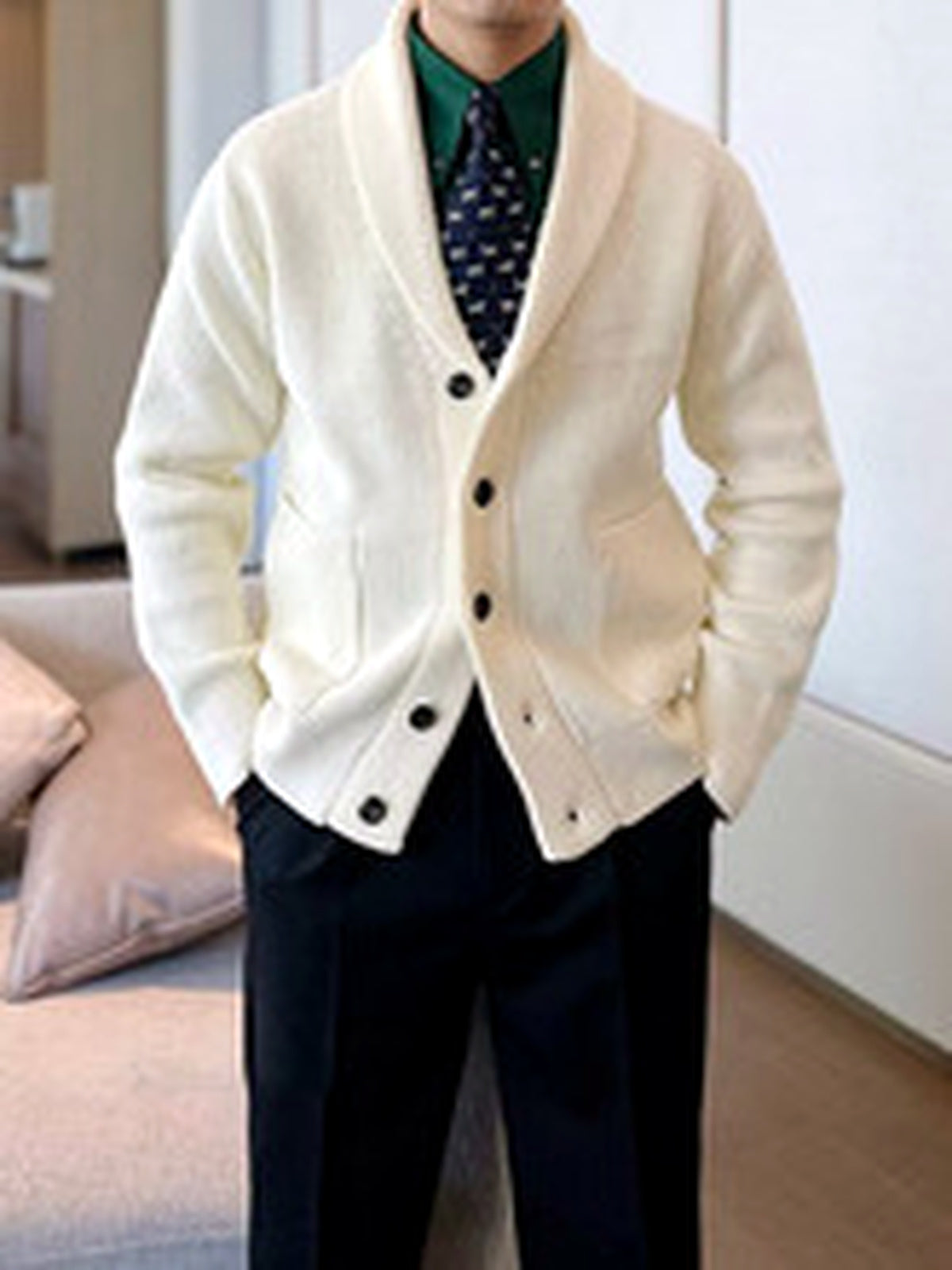 Men's V-Neck Long Sleeve Knit Cardigan Casual - product detail view 2