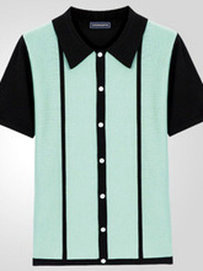 Men's Striped Jacquard Knit Short Sleeve Polo Shirt Business Casual Summer Top - product detail view 2