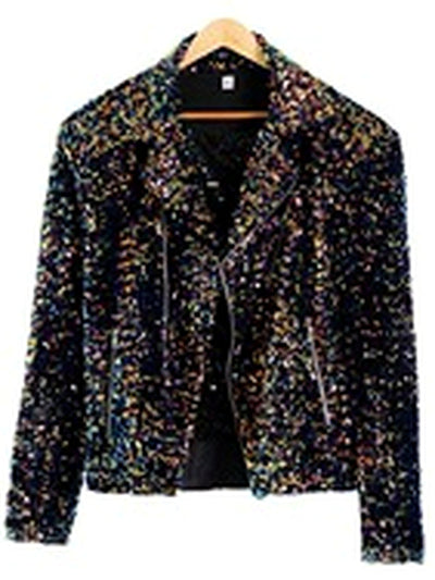 Men's Lapel Collar Sequin Slim Fit Jacket for Everyday Smart-Casual Wear - product detail view 3