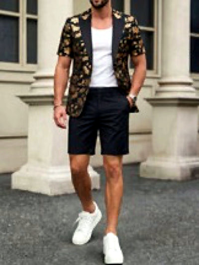 Men's Jacquard Blazer Suit Jacket One Button Party Banquet Formal Outfit