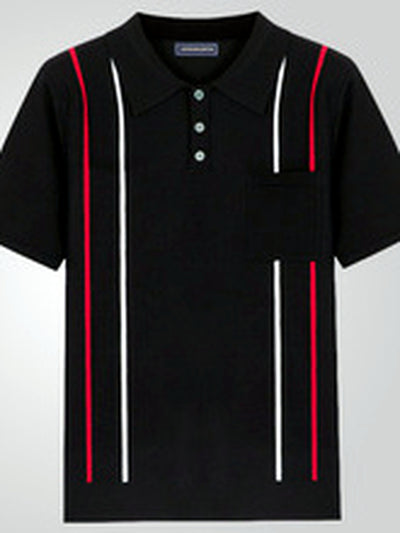Men's Striped Jacquard Knit Short Sleeve Polo Shirt Business Casual Summer Top - product detail view 2